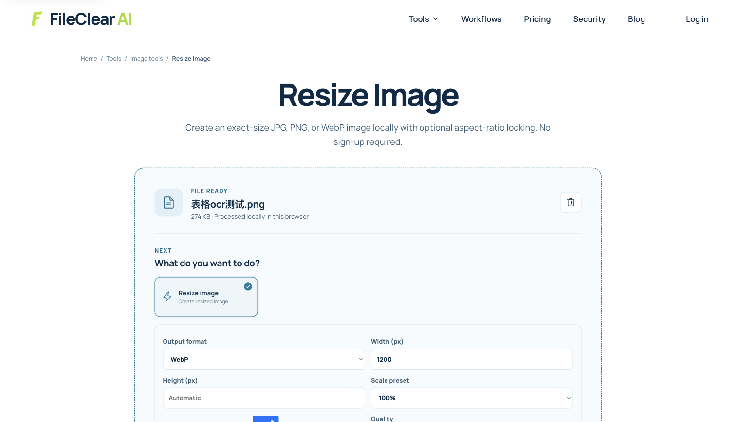 Resize Image screen used after an aspect-ratio crop to set final pixel dimensions proportionally